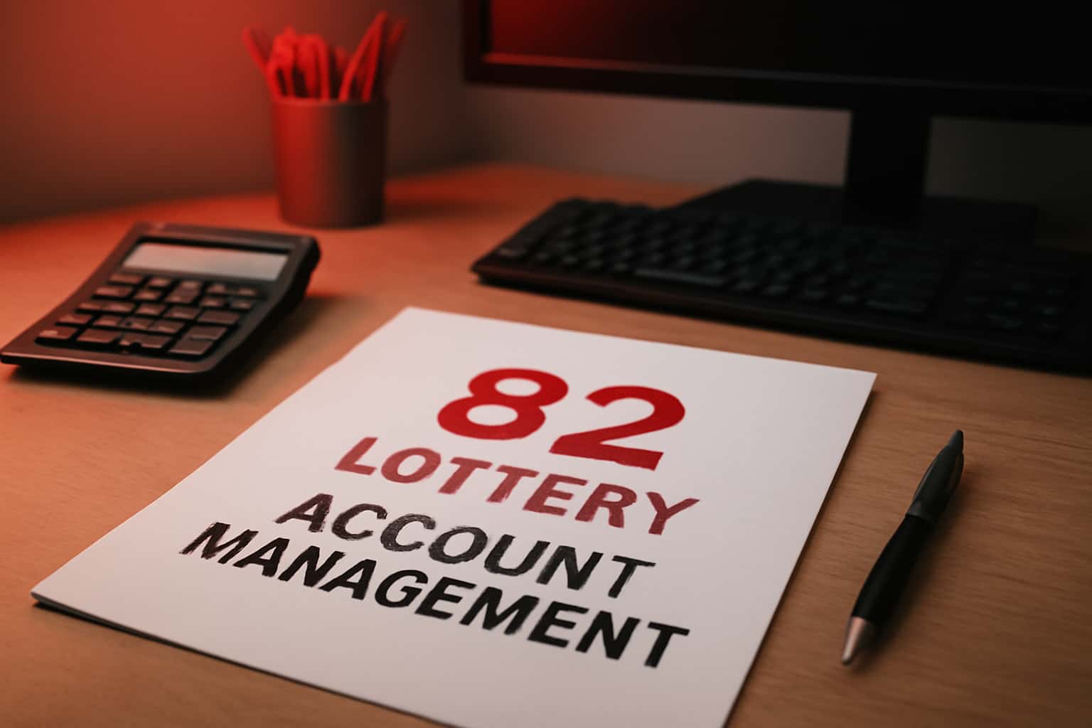Informational scene depicting secure account management for 82 Lottery.