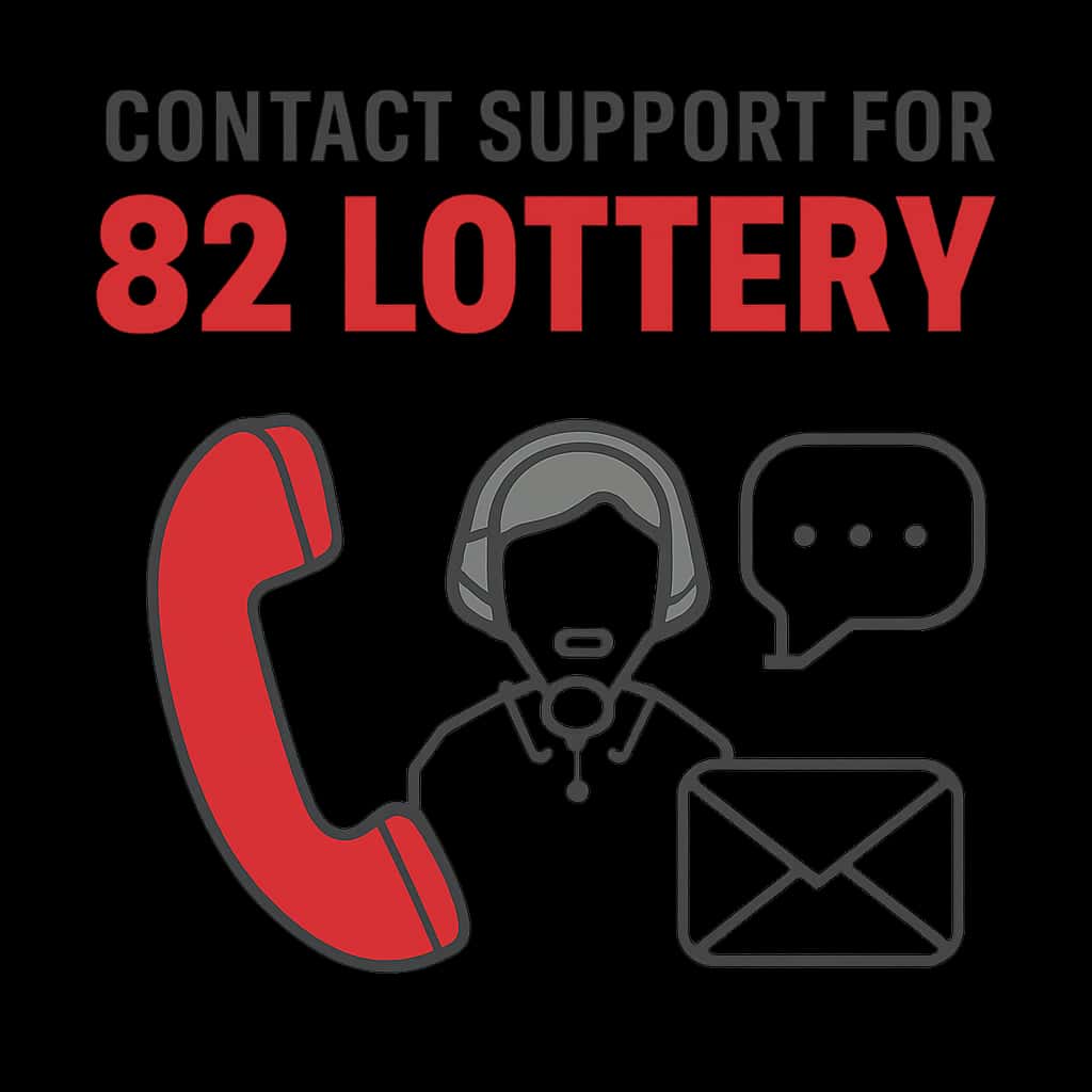 Illustration of the process of contacting support for 82 Lottery.