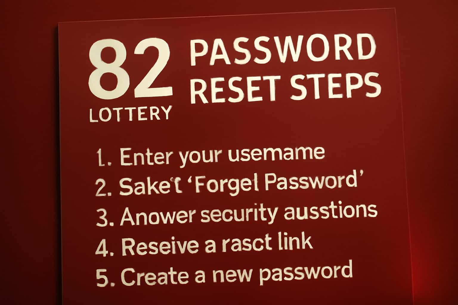 A visual guide illustrating the password reset process for 82 Lottery accounts.