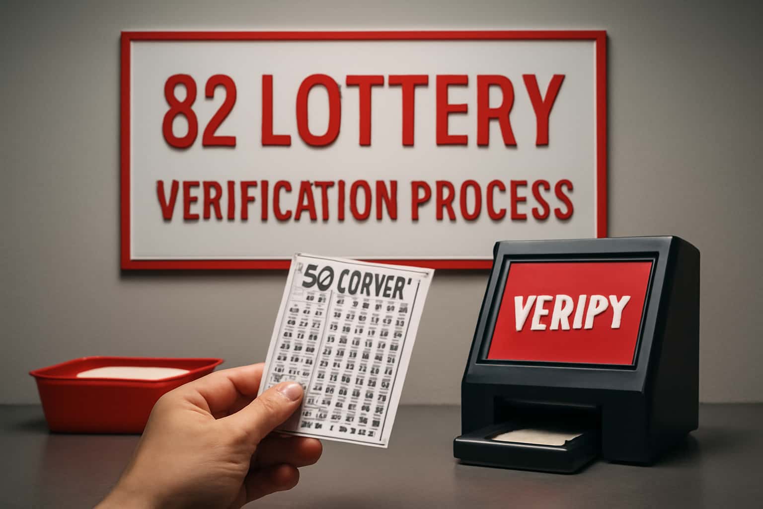 Informational scene depicting the 82 Lottery Verification Process.
